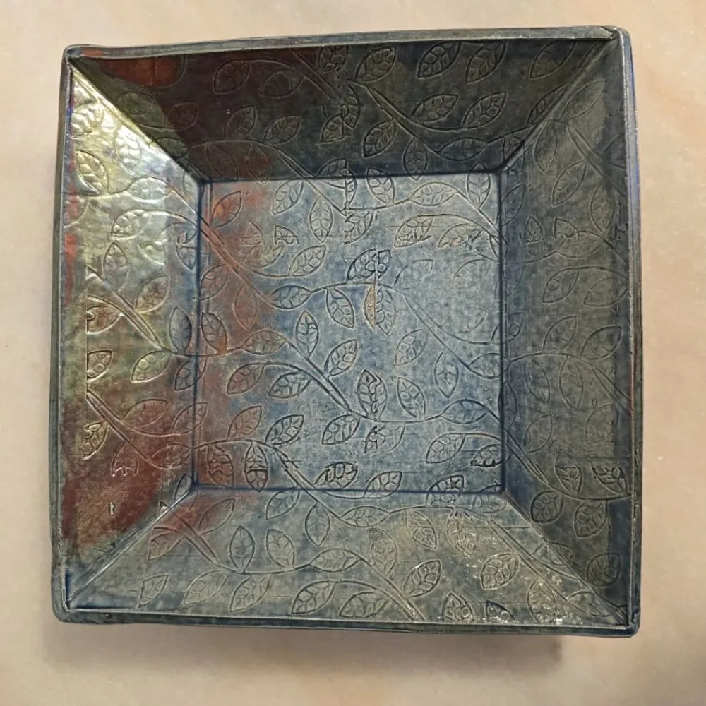 Studio Pottery Glazed Trinket Tray Candy dish Bowl In Blue Floral
